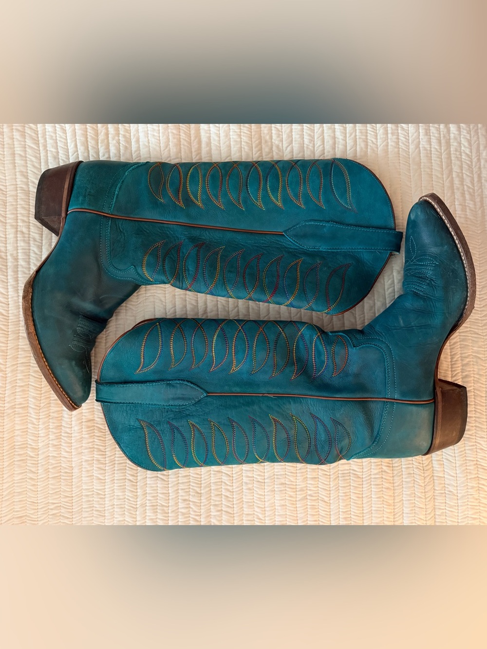 Tall Justin “turquoise” Boots with Multicolor stitching